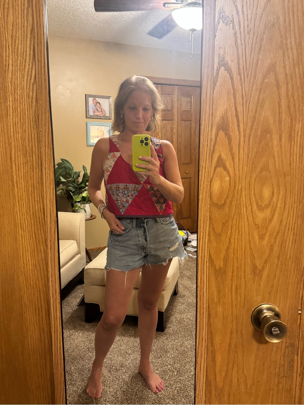 Patchwork Red Quilted Racerback crop Tank Top - Picture 3 of 3